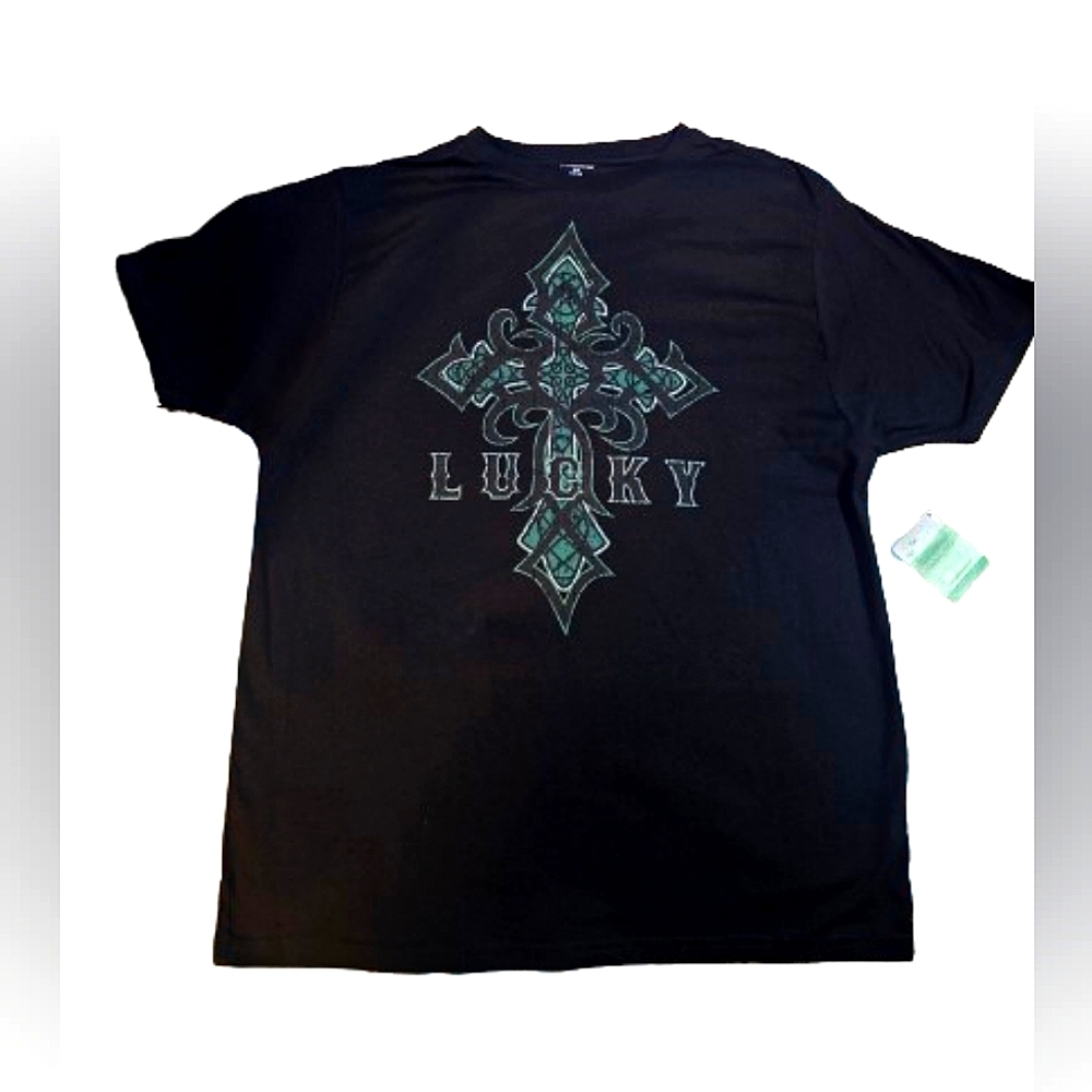 Mens "LUCKY" Black Green St. Patricks Day Short Sleeve T-Shirt Large (42-44)